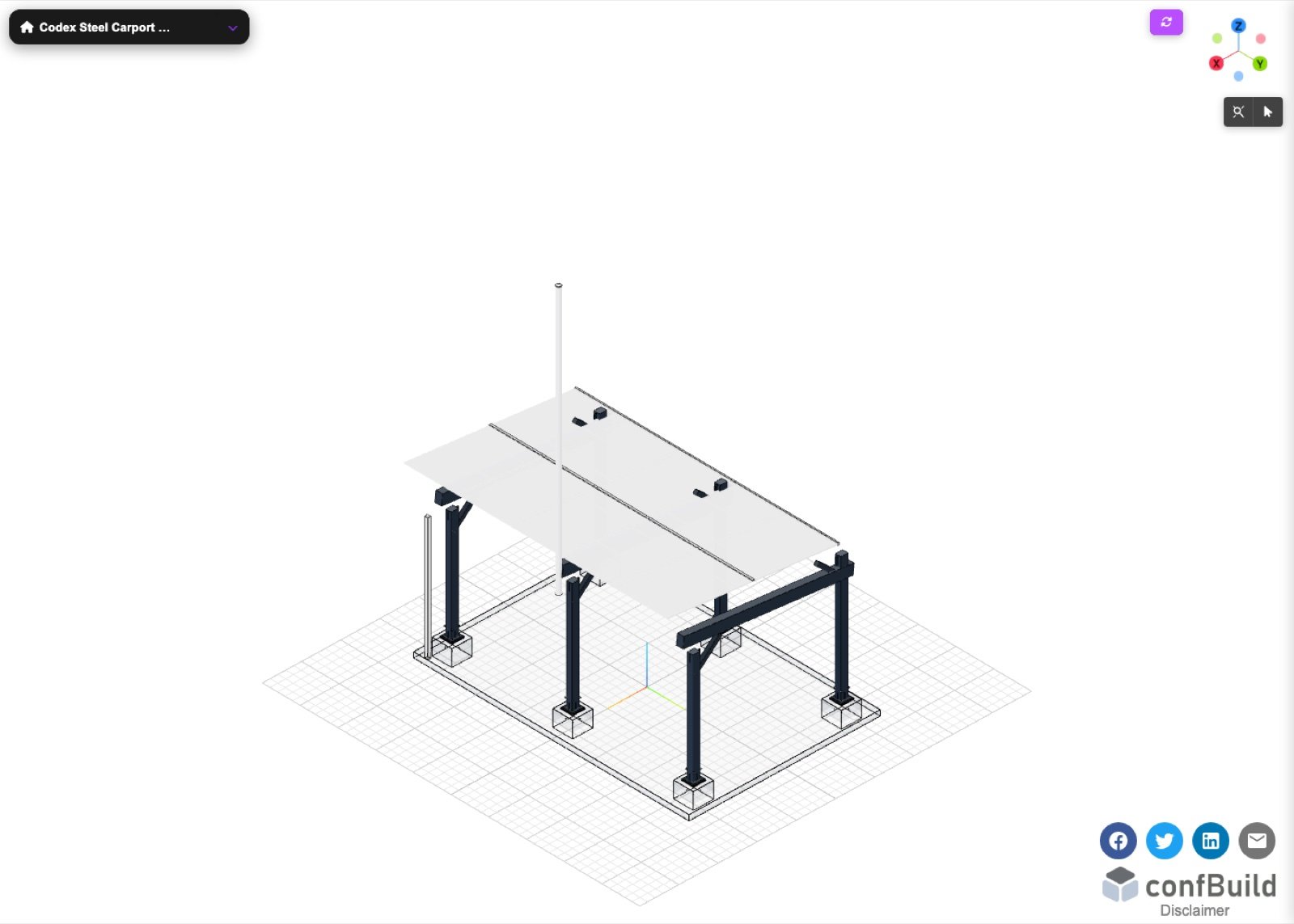 Aktuelles confBuild Stahl-Carport-Modell in der 3D-Projektansicht
