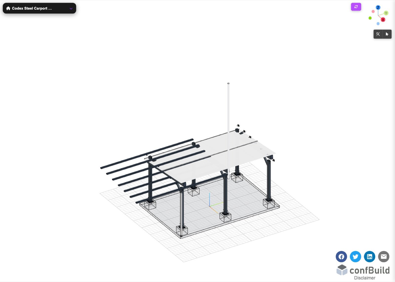 Stahl-Carport mit sichtbarer Tragstruktur und Fundamenten